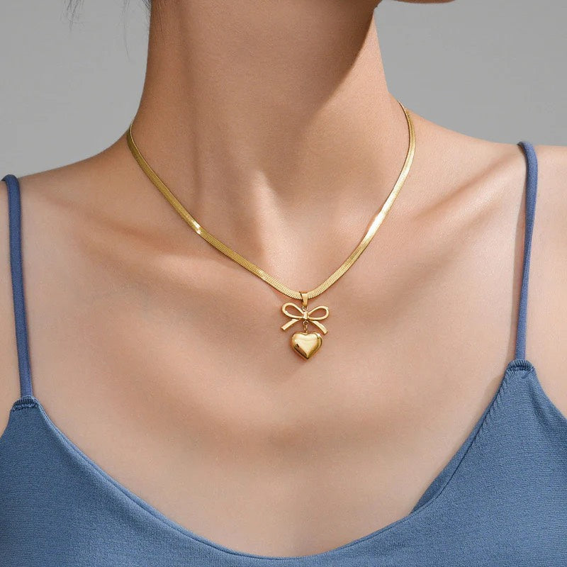 Bow Knot Heart Necklace