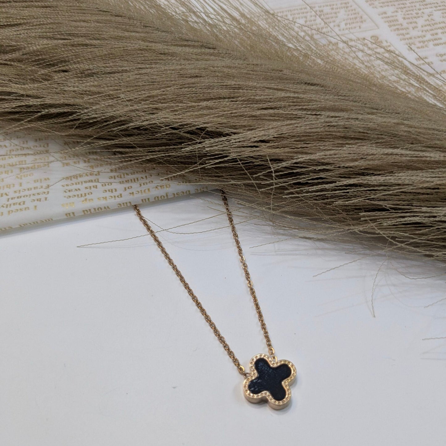 Reversible B&W Clover Necklace